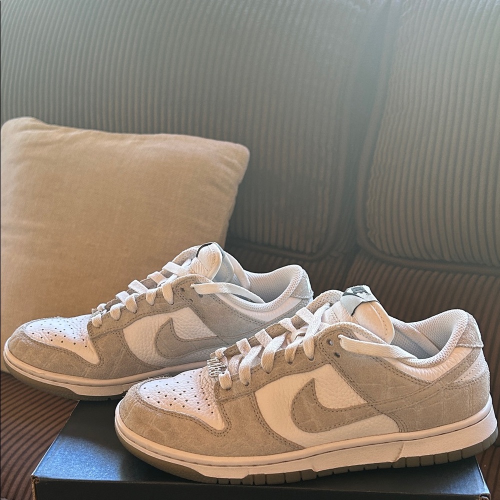 🌪️Nike Dunk Lows (custom made) pebbled gray suede and pebbled white leather